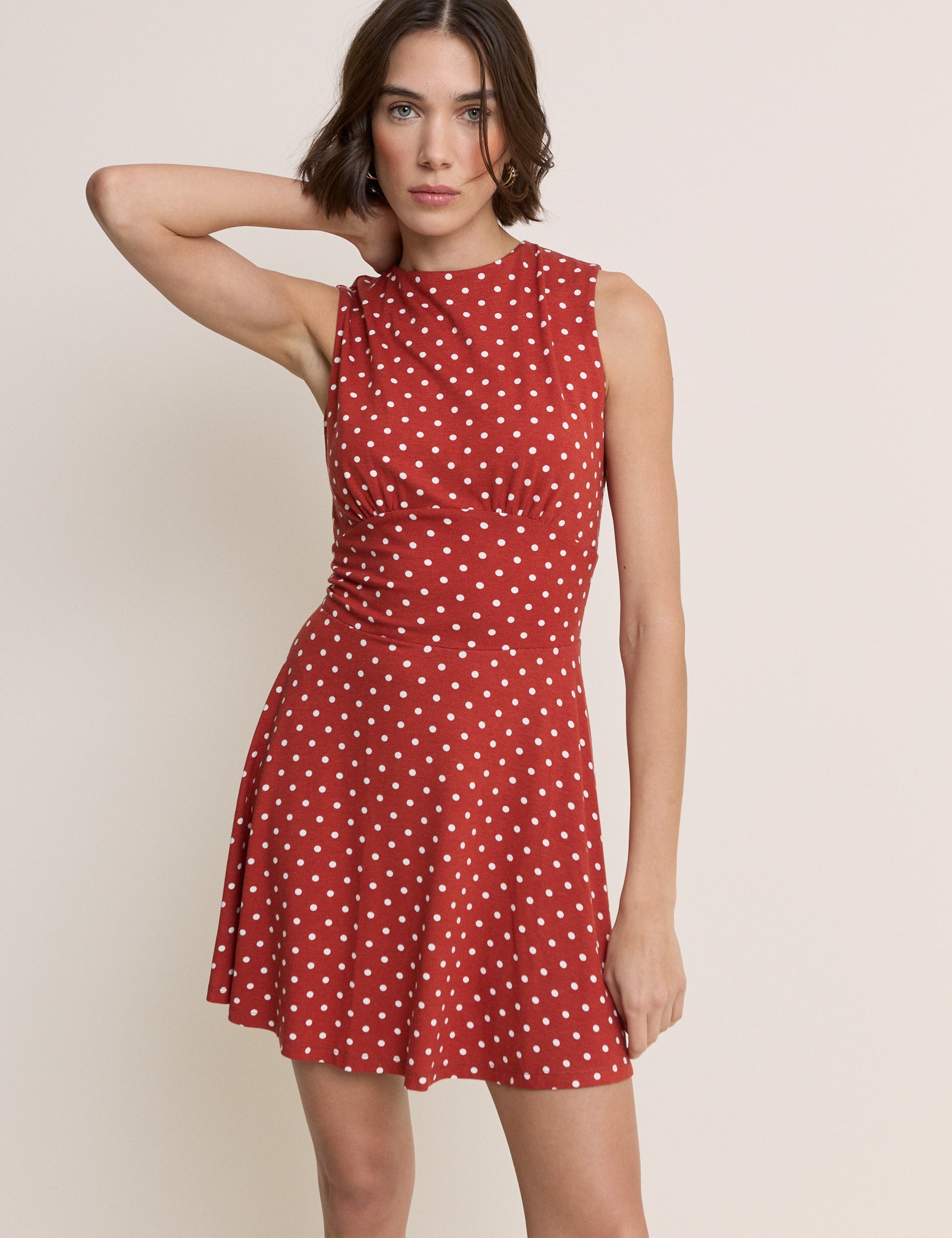 Red Polka Dot Jersey Sleeveless Tate Mini Dress