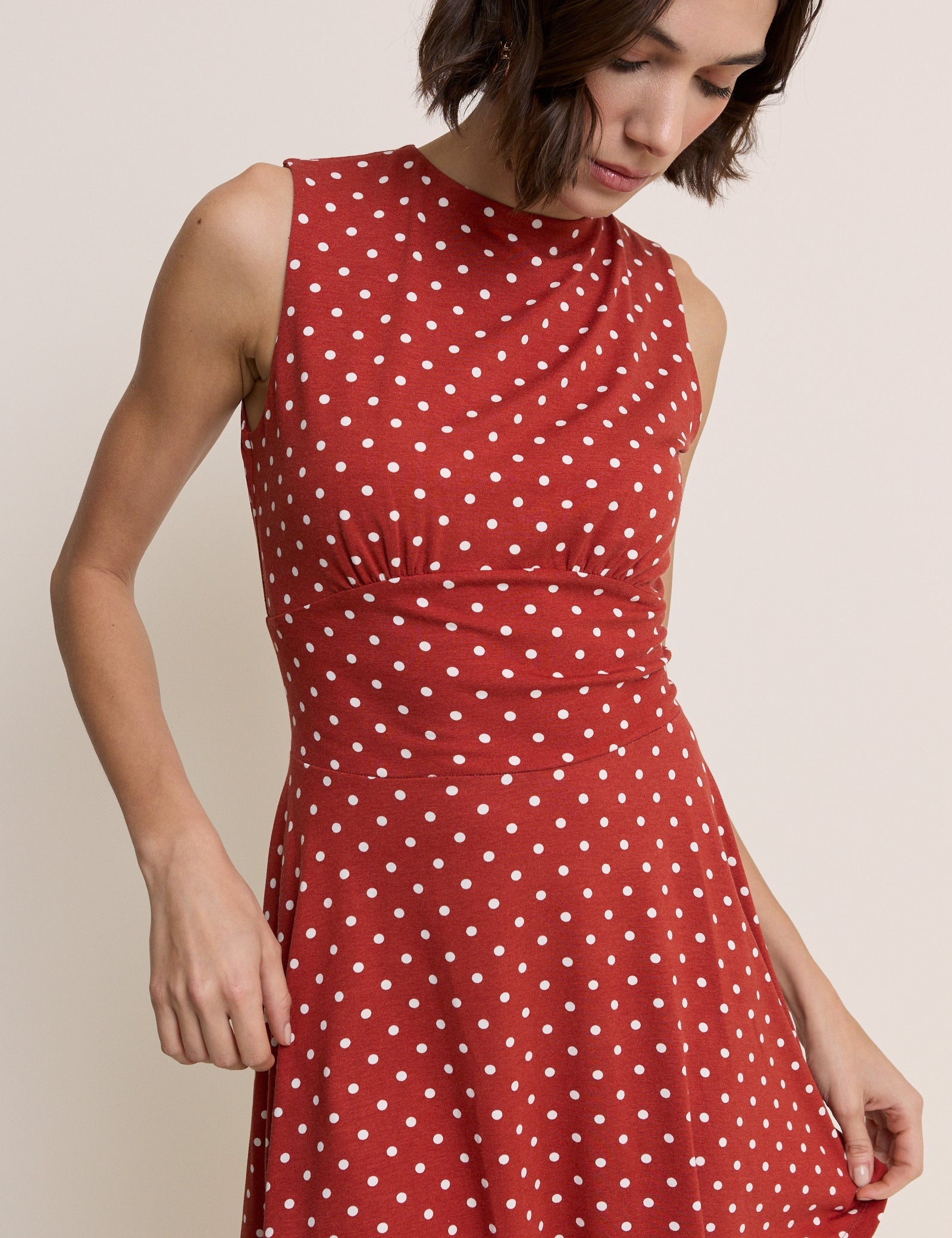 Red Polka Dot Jersey Sleeveless Tate Mini Dress