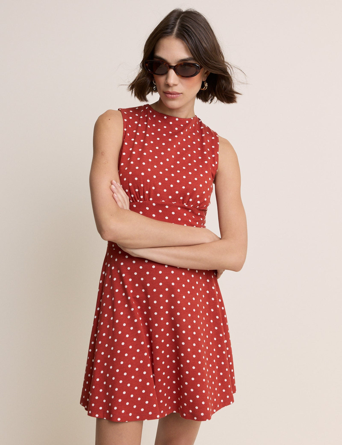 Red Polka Dot Jersey Sleeveless Tate Mini Dress