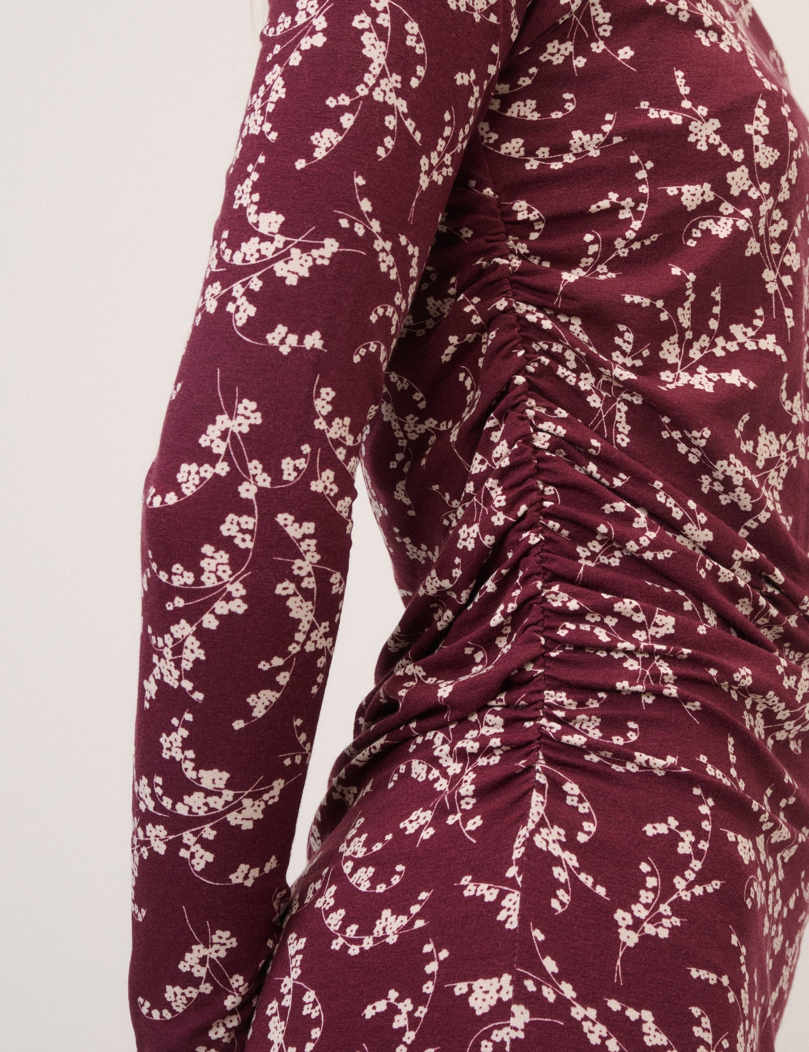 Burgundy Floral Long Sleeve Laurella Jersey Midi Dress