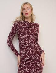 Burgundy Floral Long Sleeve Laurella Jersey Midi Dress