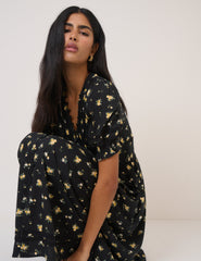Black Floral Saffy Midi Dress