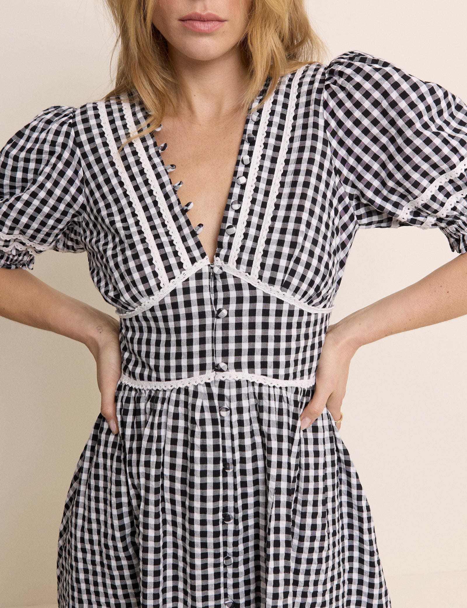 Black Gingham Saffy Midi Dress