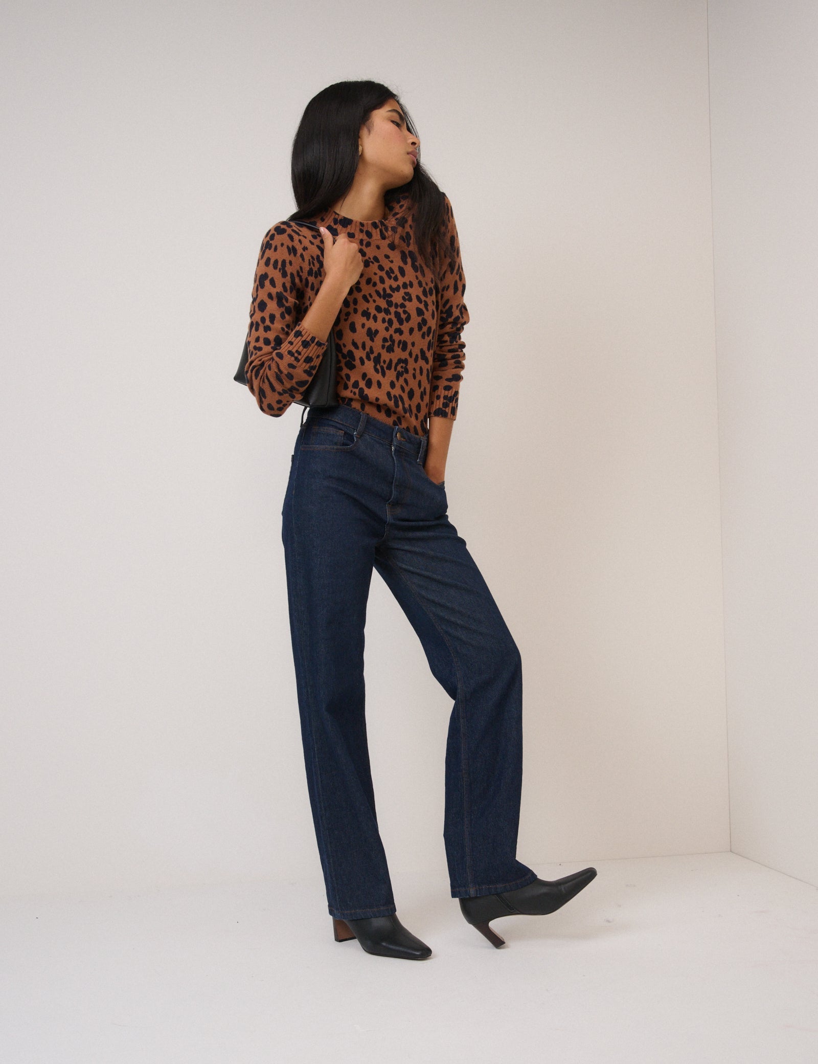 Brown Leopard Print Crew Neck Jumper