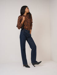 Brown Leopard Print Crew Neck Jumper