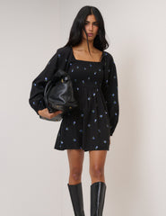 Black Ditsy Floral Long Sleeve Bella Mini Dress