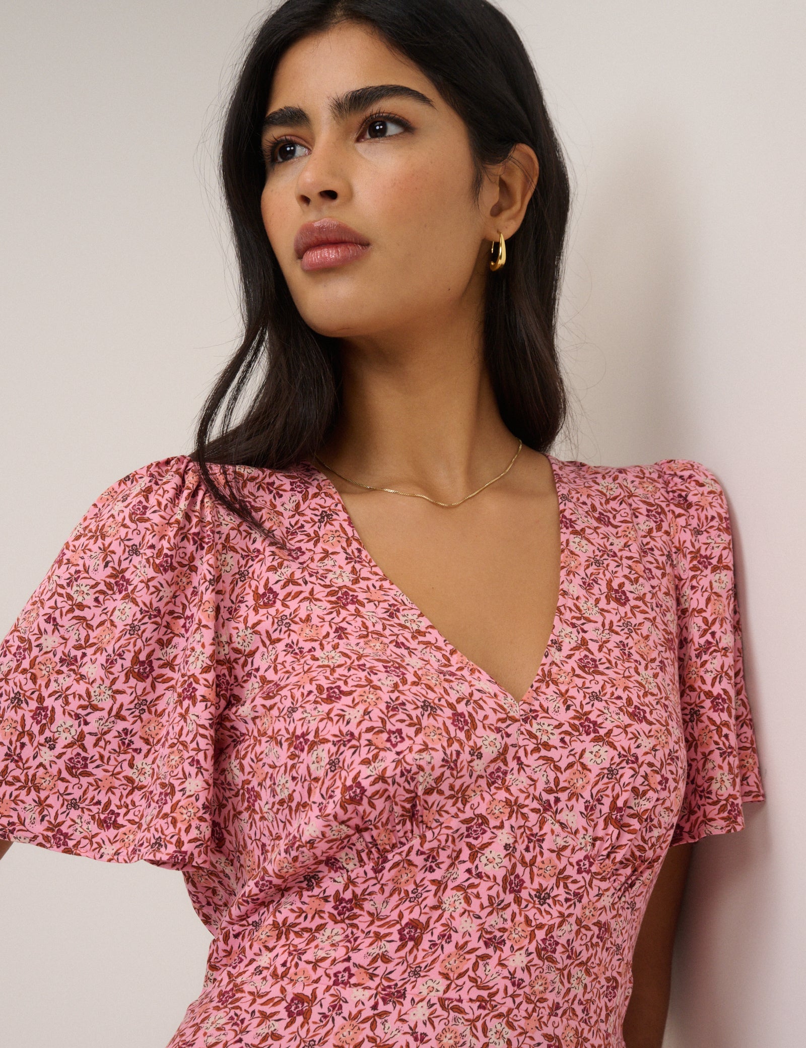 Pink Floral Atlas Midi Dress