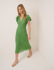 Green Frill Sleeve Layla Midi Dress
