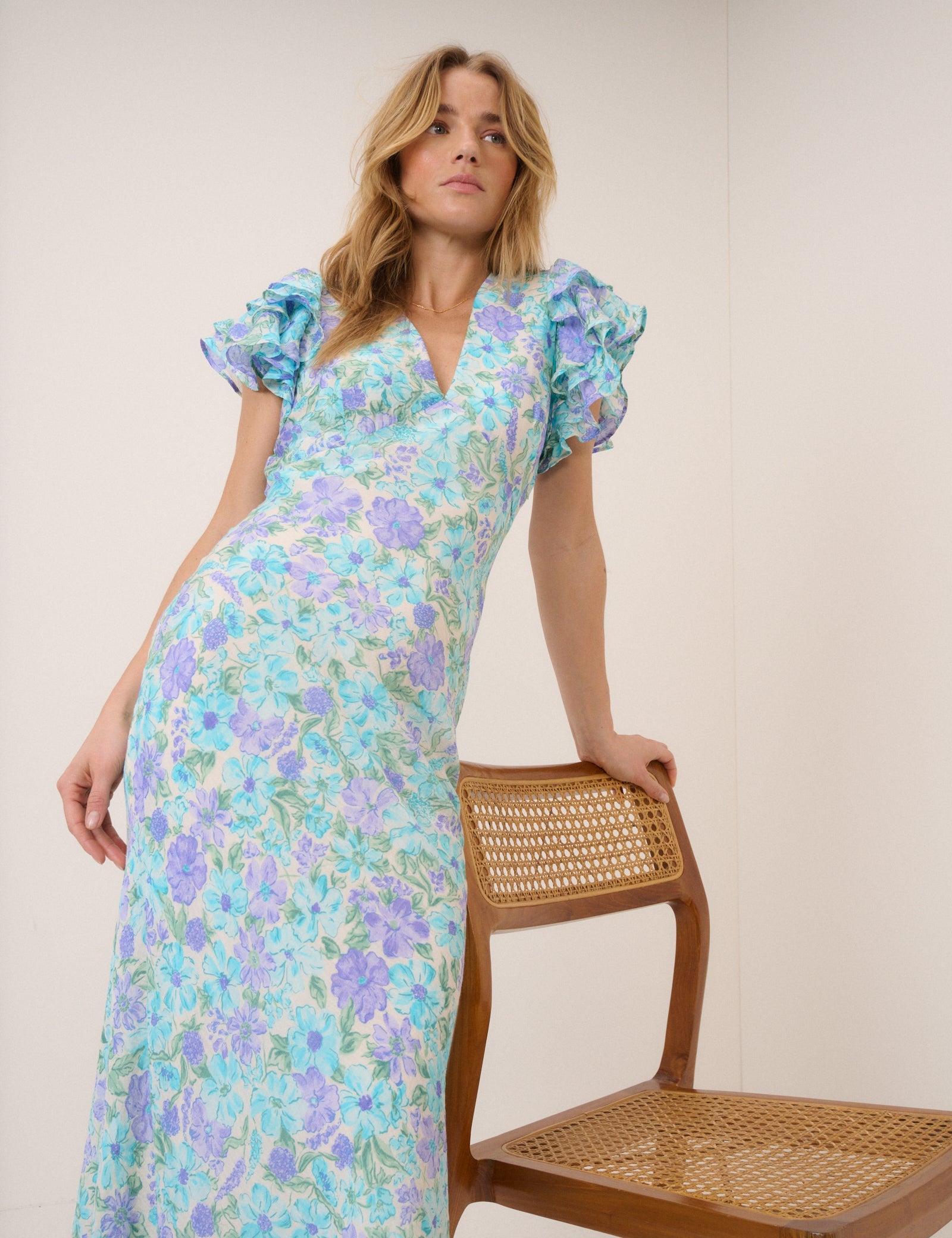 Blue Floral Layla Midi Dress