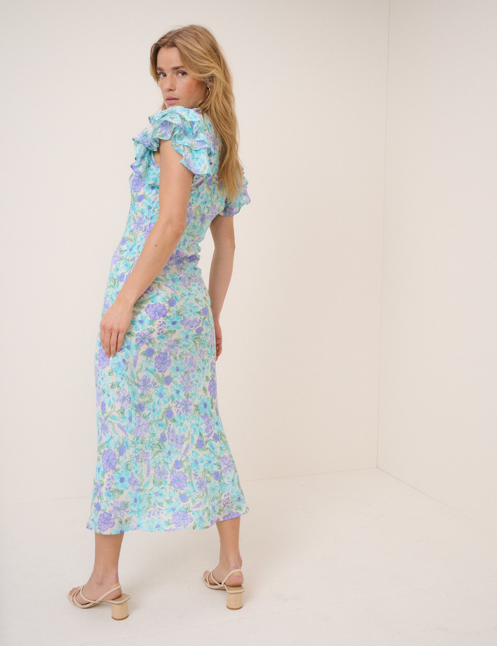 Blue Floral Layla Midi Dress