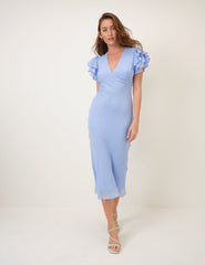 Blue Frill Sleeve Layla Midi Dress