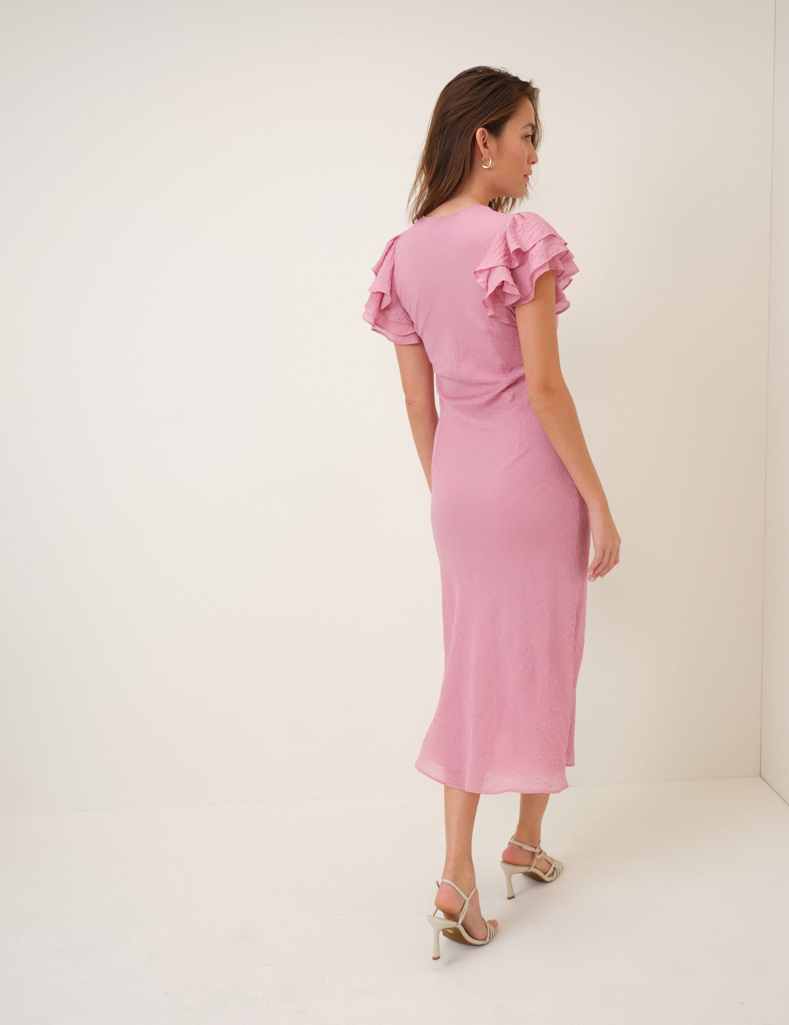 Pink Frill Sleeve Layla Midi Dress
