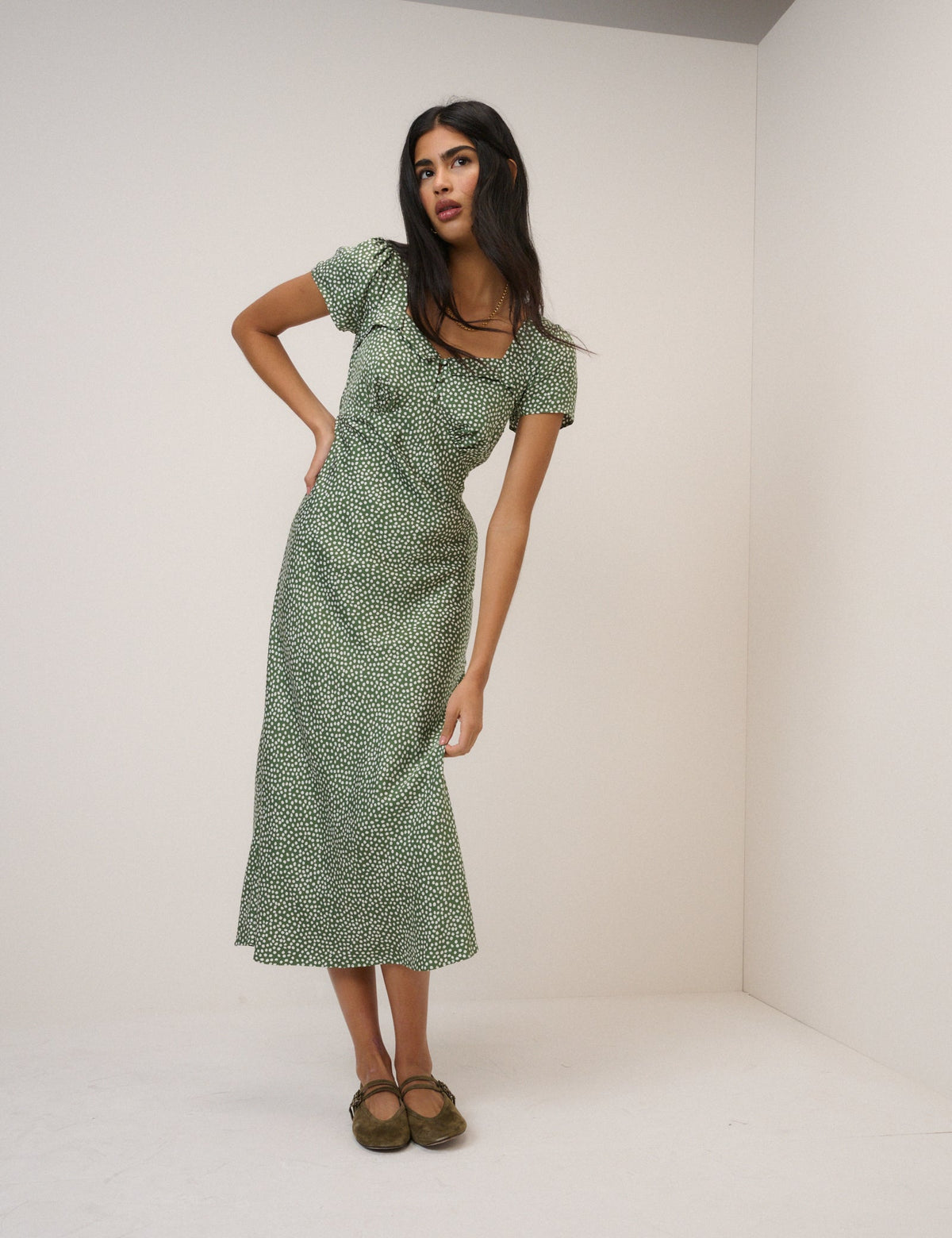 Green Spotty Tia Midi Dress