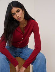 Red Crew Neck Cardigan