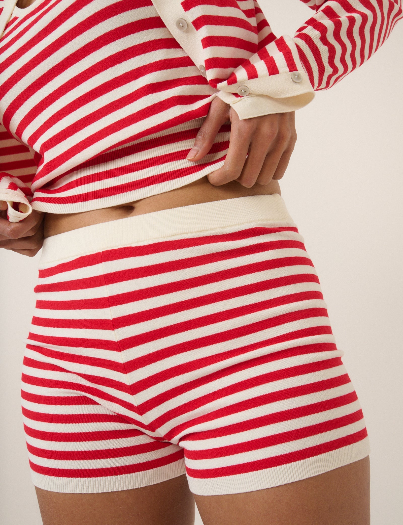 Red Stripe Fine Knit Shorts