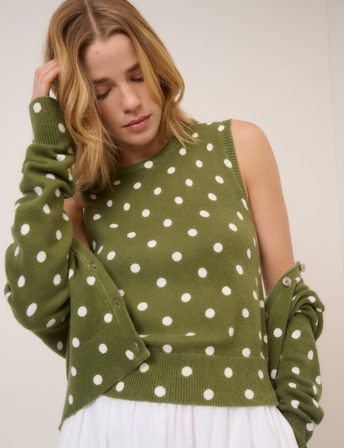 Green Polka Dot Crew Neck Vest