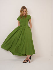 Green Puff Sleeve Allison Midi Dress