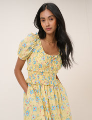Butter Yellow Floral Ariel Midi Dress