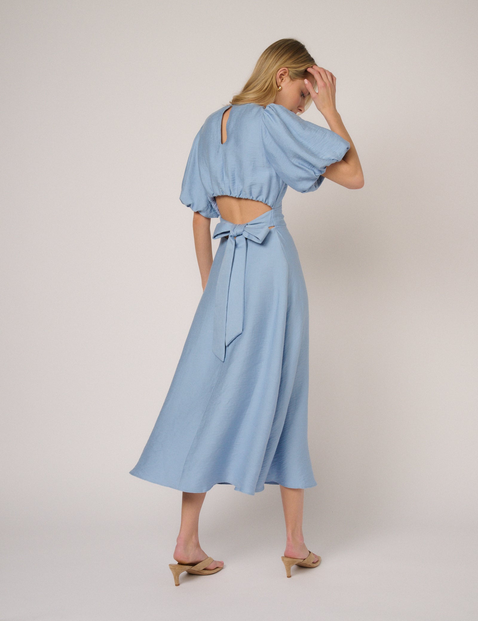 Blue Puff Sleeve Symran Midi Dress