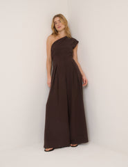 Brown One Shoulder Sanaria Jumpsuit