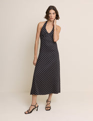 Black Polka Dot Halter Neck Lynette Midi Dress