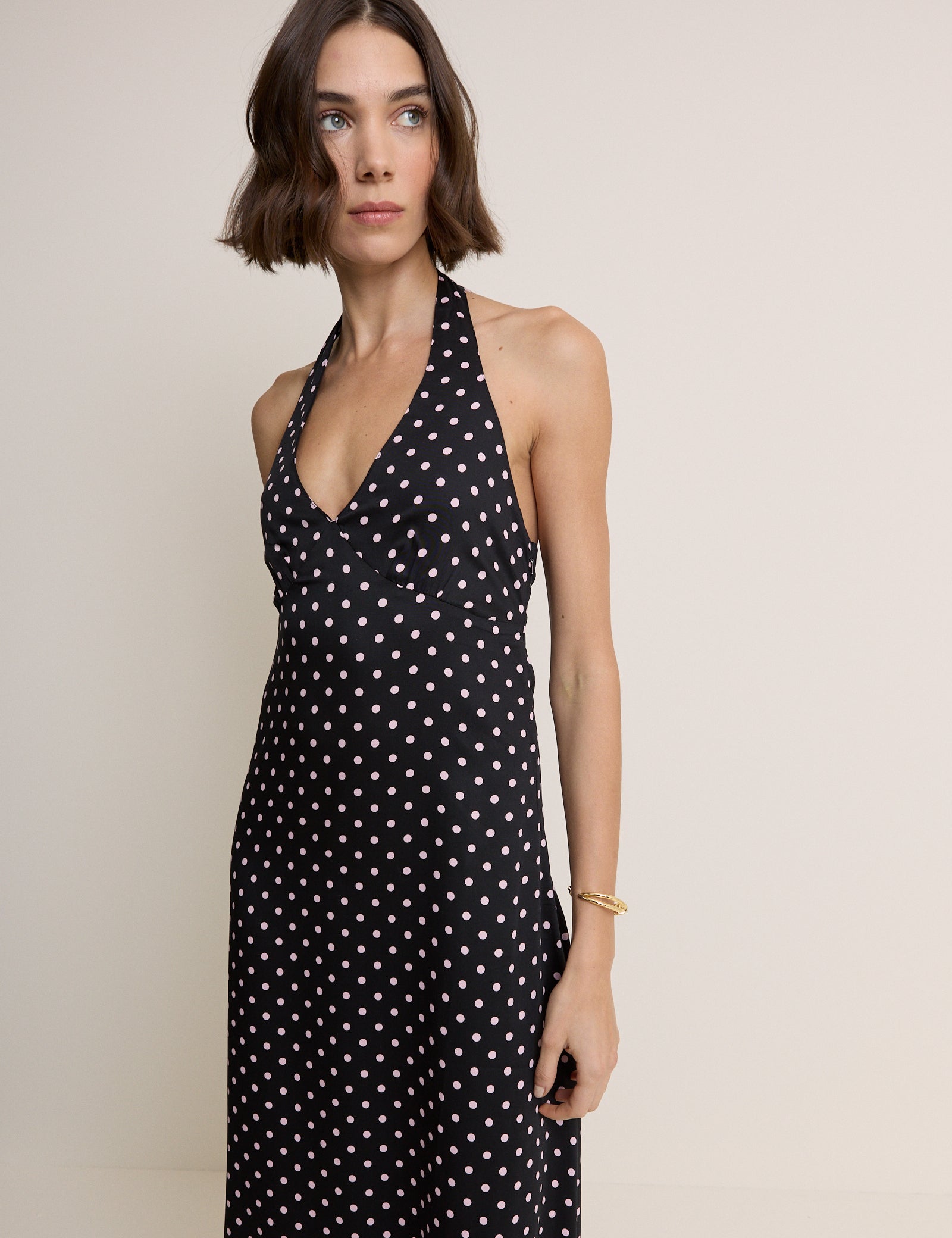 Black Polka Dot Halter Neck Lynette Midi Dress