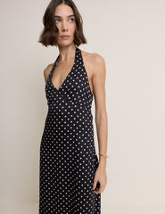 Black Polka Dot Halter Neck Lynette Midi Dress