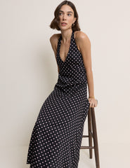 Black Polka Dot Halter Neck Lynette Midi Dress