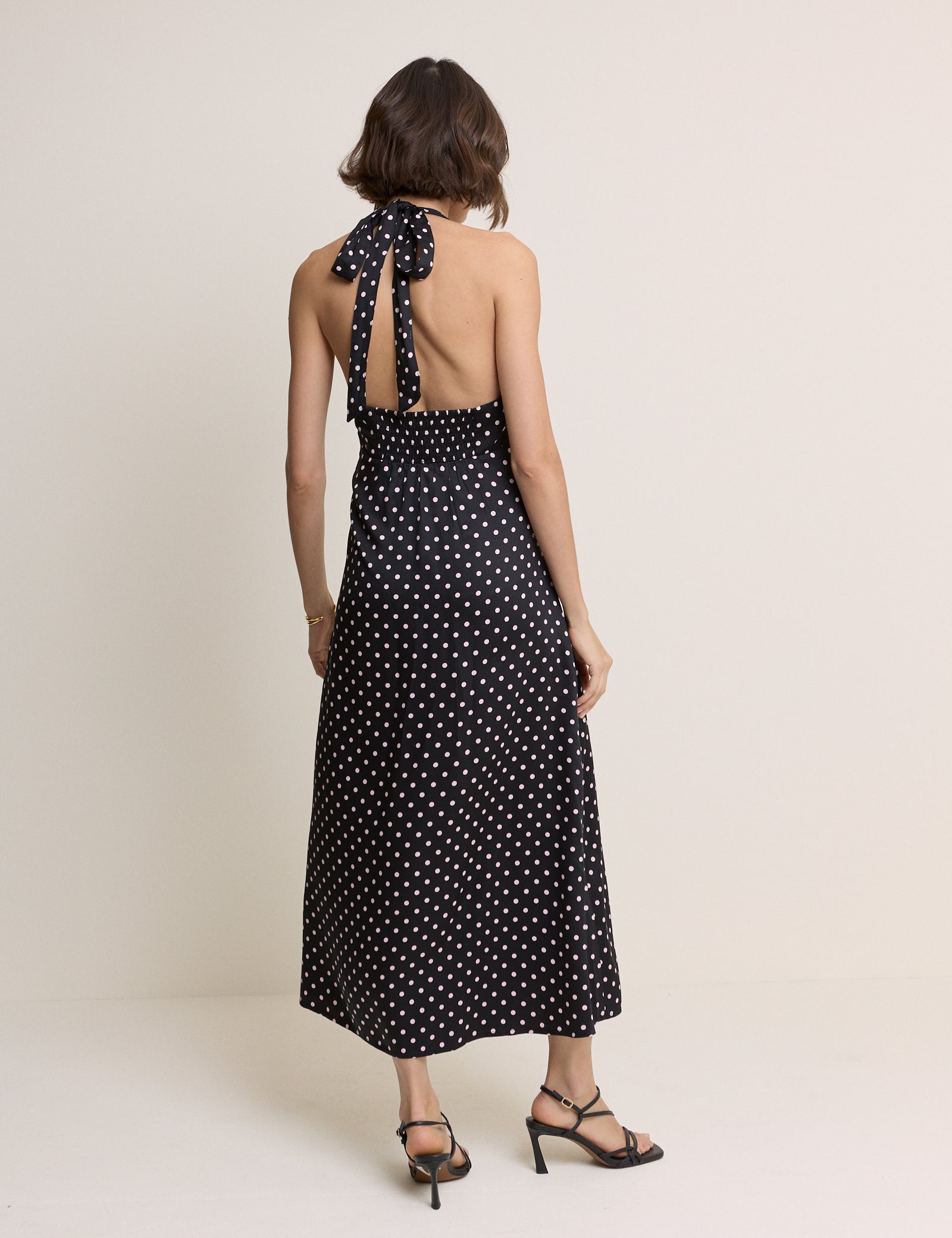 Black Polka Dot Halter Neck Lynette Midi Dress