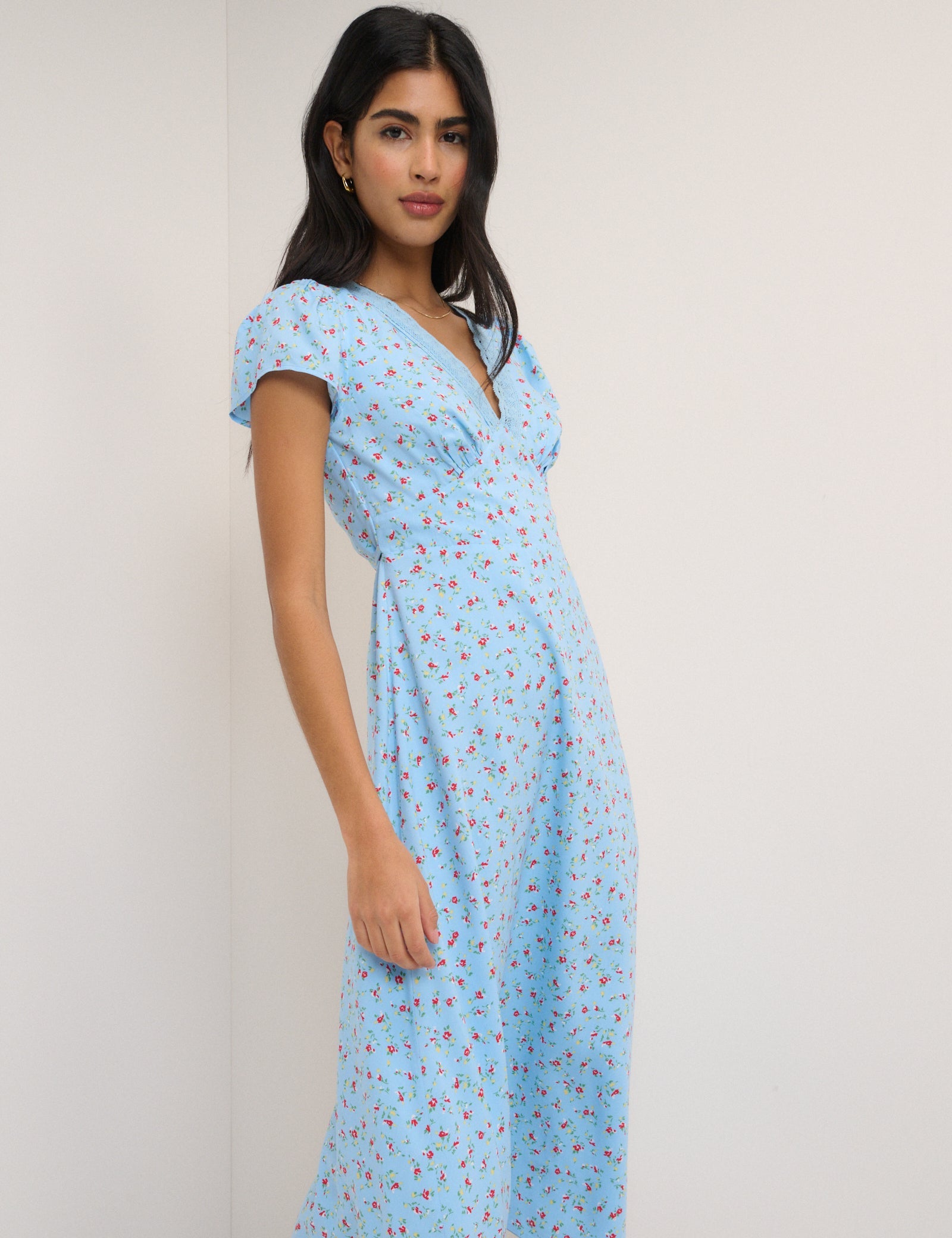 Blue Ditsy Floral Kacey Midi Dress