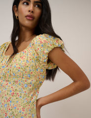 Butter Yellow Ditsy Floral Jemima Midi Dress