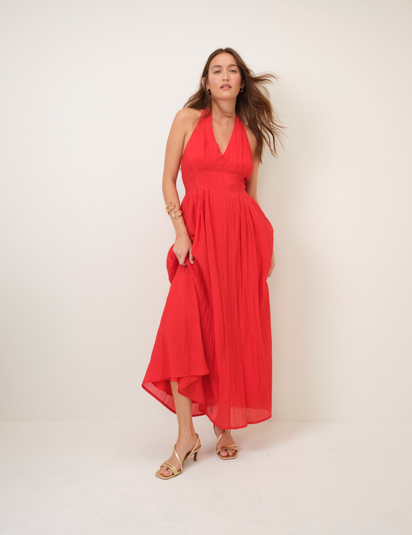 Red Halter Neck Marceline Midi Dress
