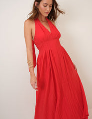 Red Halter Neck Marceline Midi Dress