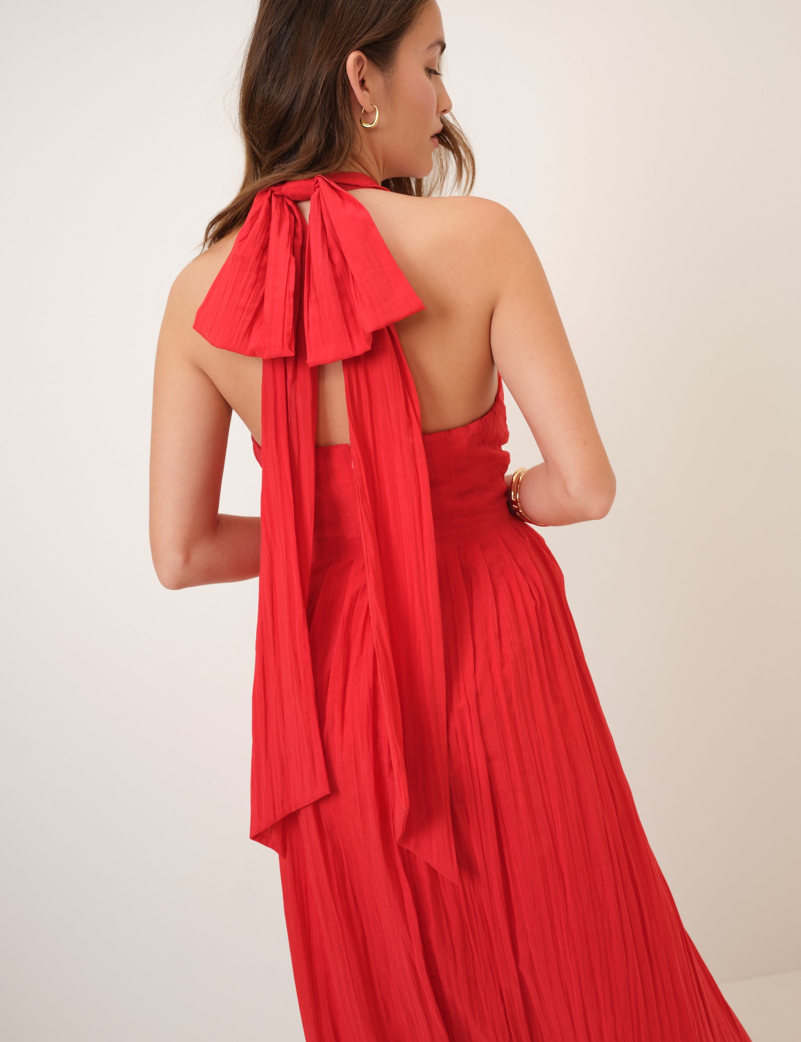 Red Halter Neck Marceline Midi Dress