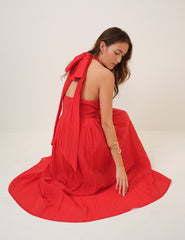 Red Halter Neck Marceline Midi Dress