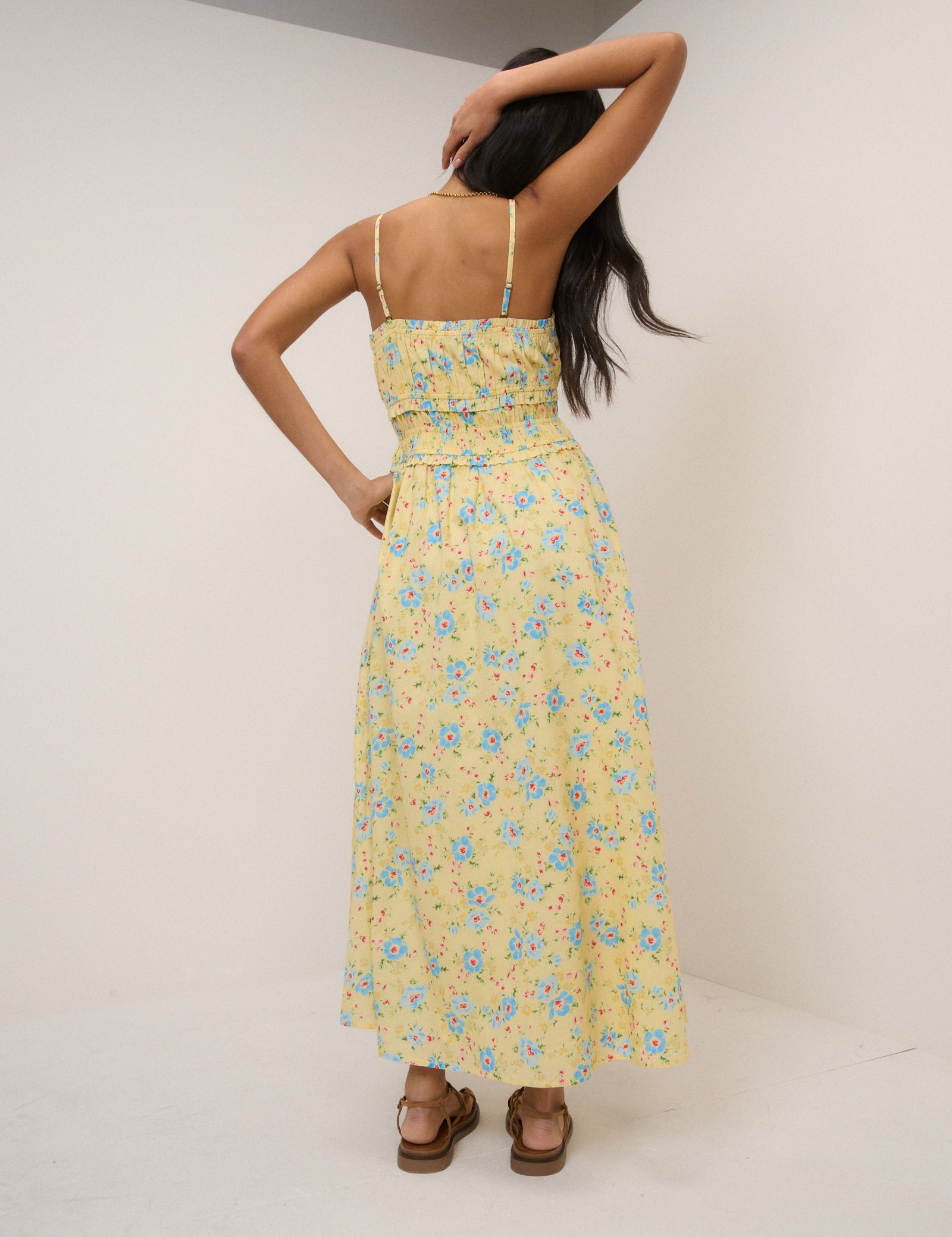 Butter Yellow Floral Alina Midi Dress