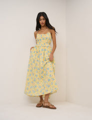 Butter Yellow Floral Alina Midi Dress