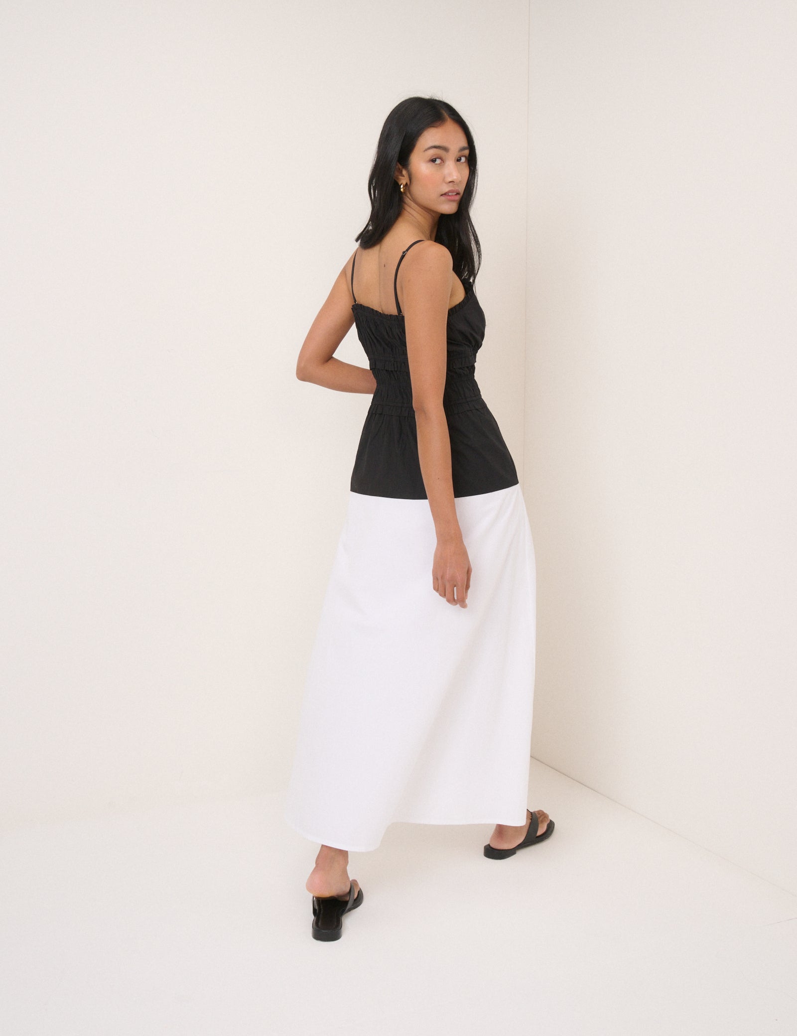 Black And White Drop Waist Alina Midi Dress