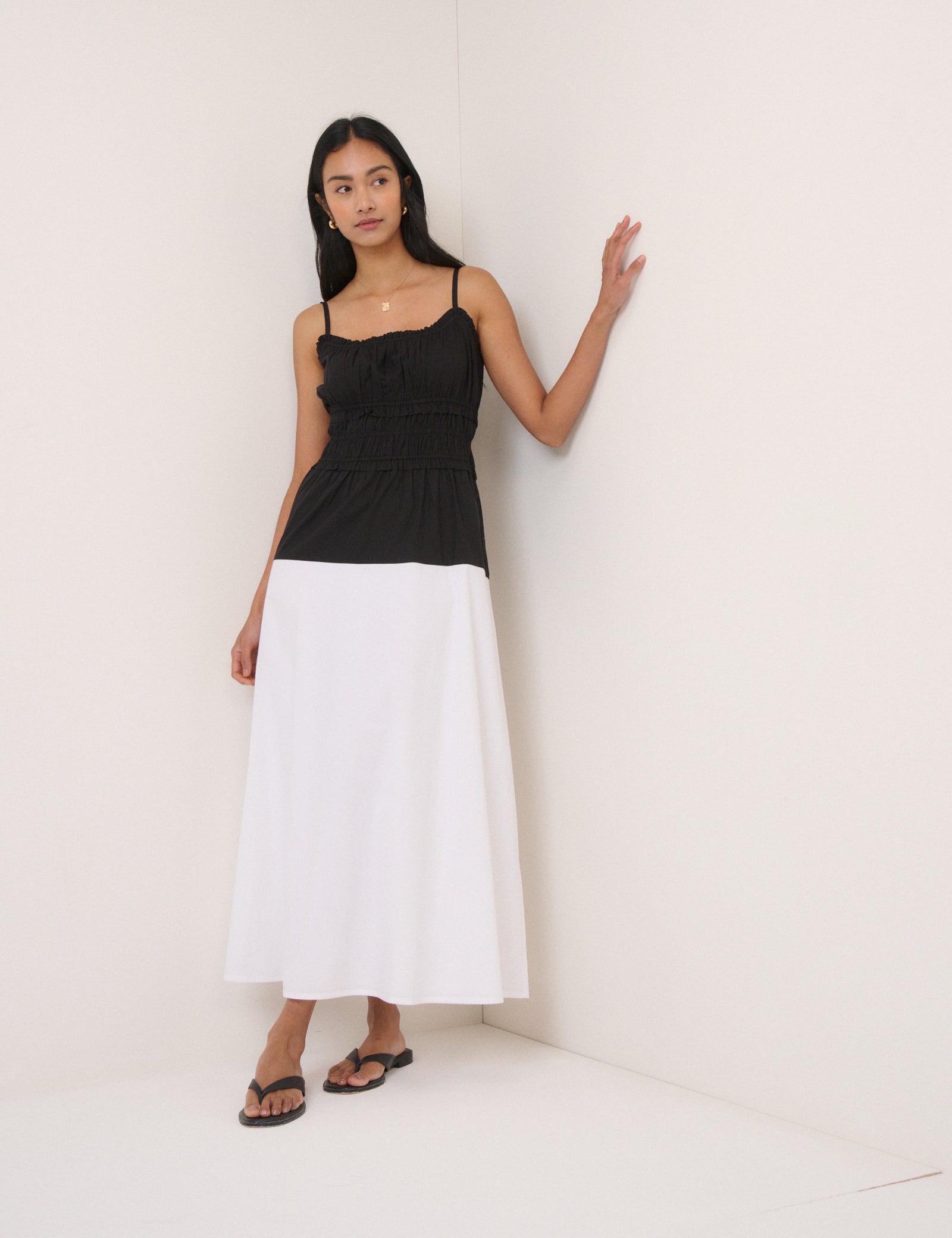 Black And White Drop Waist Alina Midi Dress