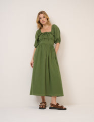 Green Puff Sleeve Annie Midi Dress