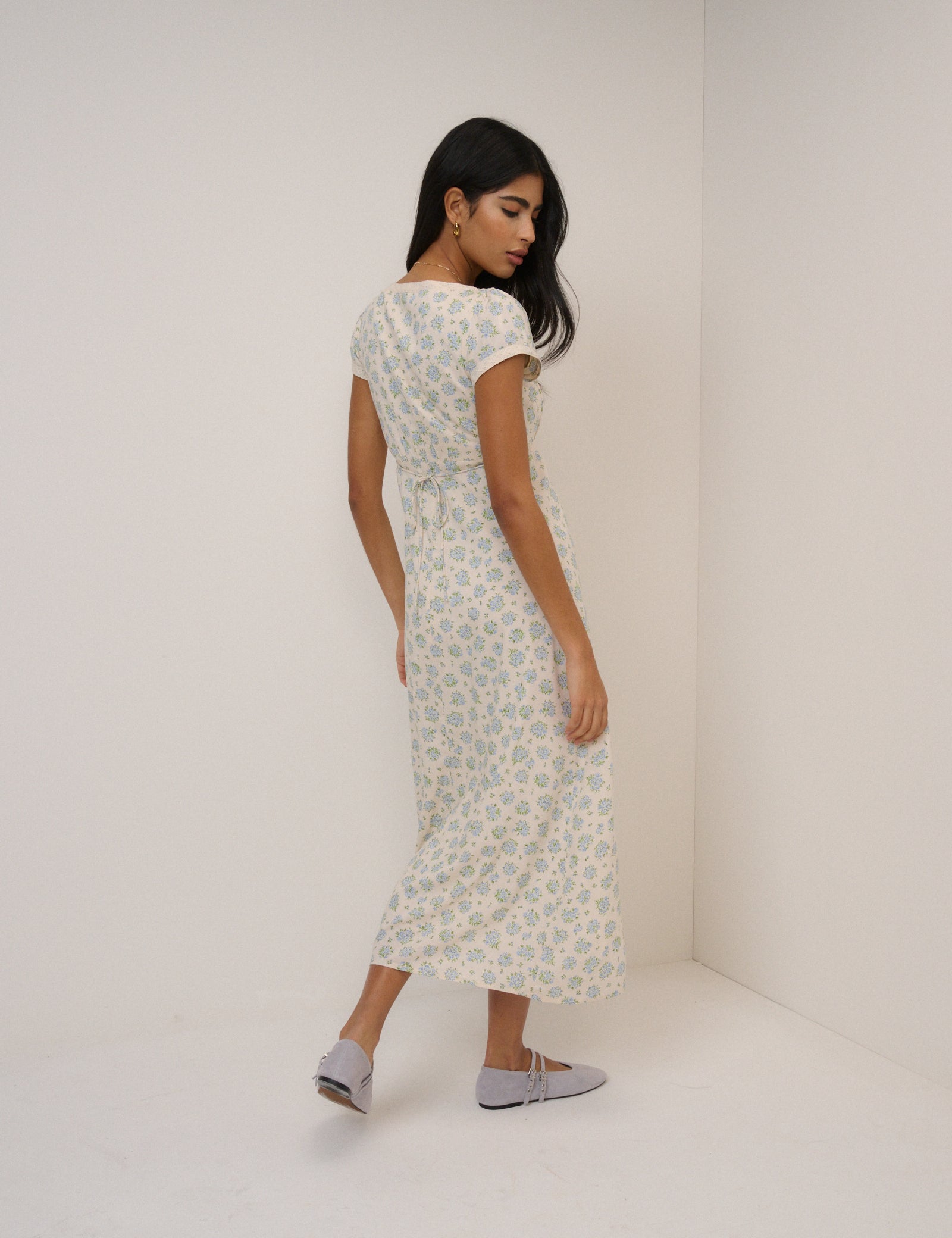 Blue Ditsy Floral Charlotte Midi Dress