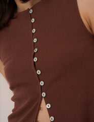 Brown Boat Neck Cropped Waistcoat