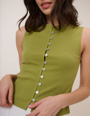 Green Boat Neck Cropped Waistcoat