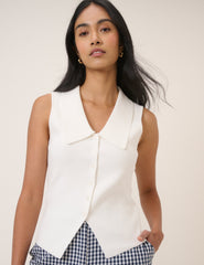 White Collared Knitted Waistcoat