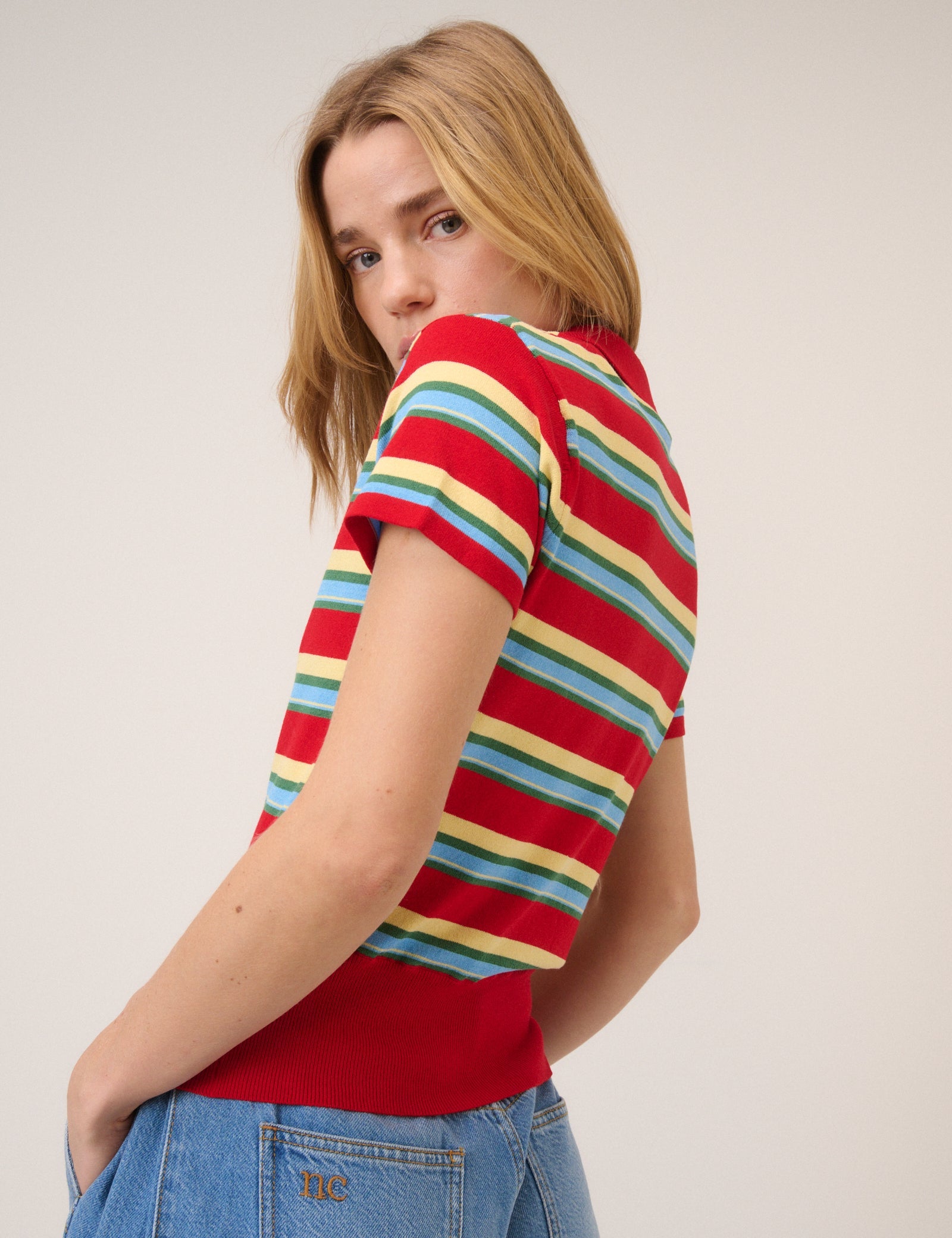 Red Striped Knitted Polo Top