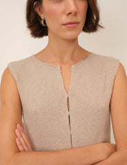 Beige Long Line Knitted Waistcoat