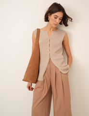 Beige Long Line Knitted Waistcoat