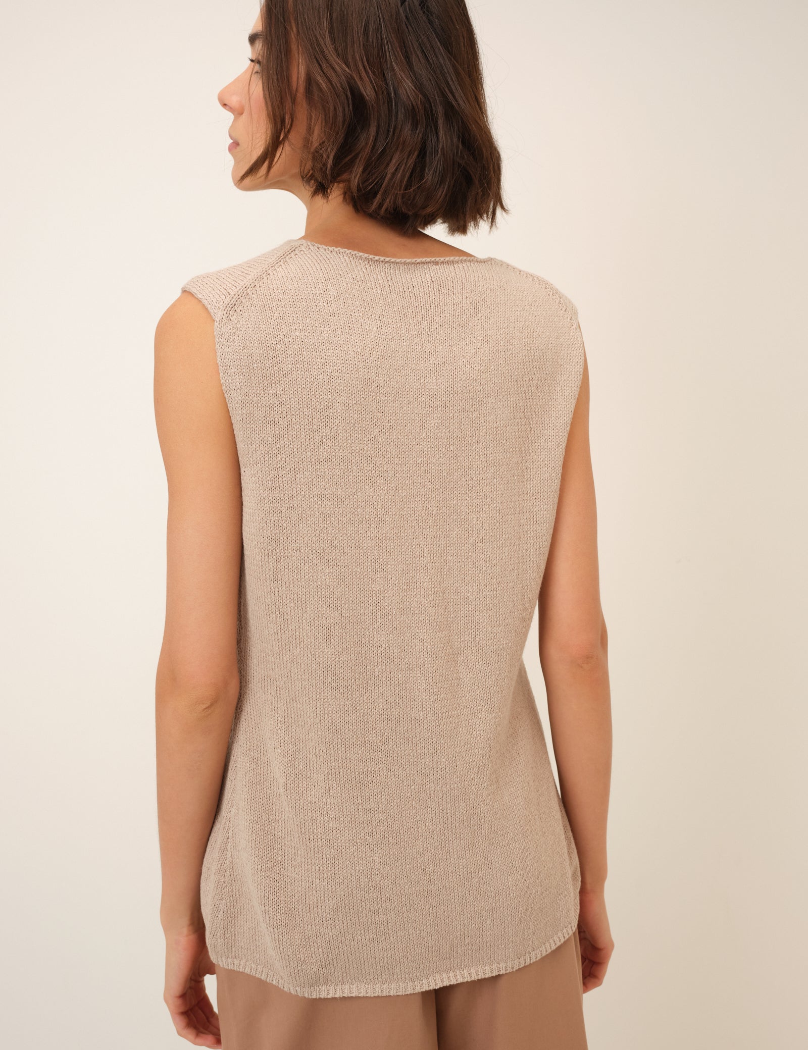 Beige Long Line Knitted Waistcoat