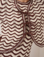 Cream and Brown Pointelle Knit Cardigan