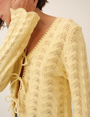 Butter Yellow Pointelle Knit Cardigan